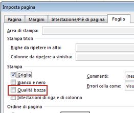 Scheda Foglio nella finestra di dialogo Imposta pagina