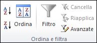 Gruppo Ordina e filtra della scheda Dati