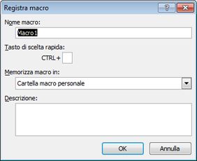 Finestra di dialogo Registra macro