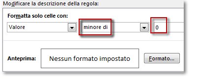 Casella di modifica regola di formattazione condizionale