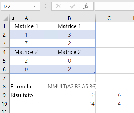 Funzione MATR.PRODOTTO - Esempio 1