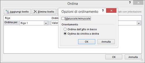 Nella finestra di dialogo Opzioni di ordinamento scegliere da sinistra a destra