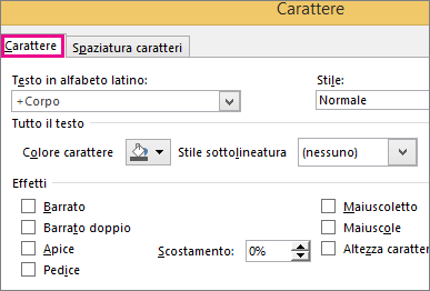 Font dialog box in Excel