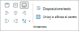 Screenshot che mostra l'allineamento del testo.