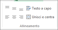 Screenshot del gruppo Allineamento.