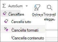 Screenshot di Cancella formati nel gruppo di modifica.