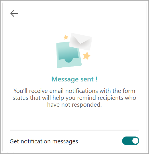 Finestra di conferma dell'invio del messaggio con l'opzione per attivare le notifiche