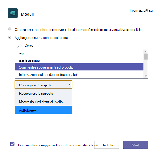 Aggiungere un modulo di gruppo esistente a Microsoft Teams
