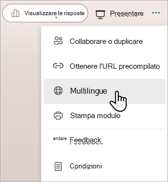 Screenshot che mostra la funzionalità Multilingue per l'aggiunta di lingue a un modulo o un test Microsoft.