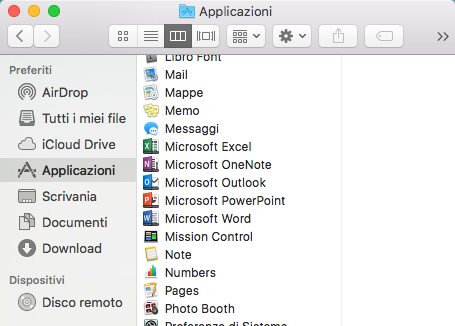 Aprire le applicazioni > Finder > Search for Microsoft