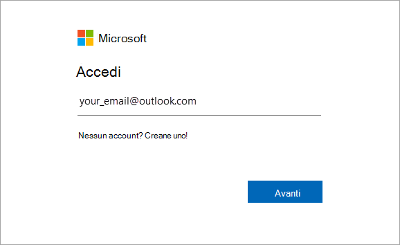 Immettere l'indirizzo di posta elettronica associato a Office.