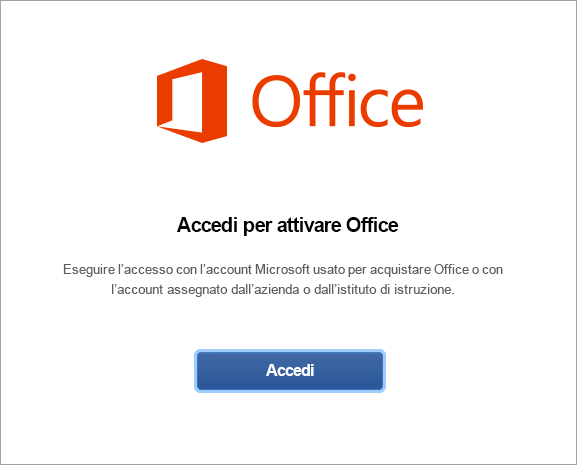 Selezionare Accedi per attivare Office per Mac