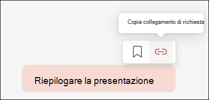 Mostra un prompt di Copilot, con il cursore posizionato su di esso che espone un piccolo menu in alto a destra che include il pulsante Copia collegamento prompt.