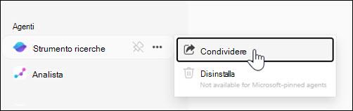 Screenshot della posizione in cui condividere un agente dal riquadro di spostamento sinistro.