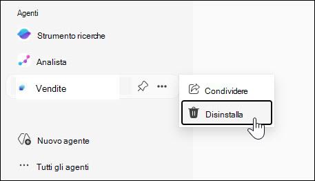 Screenshot del pulsante Disinstalla per un agente.
