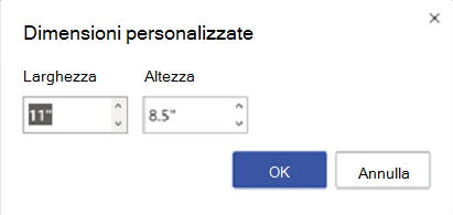 Modificare le dimensioni della pagina