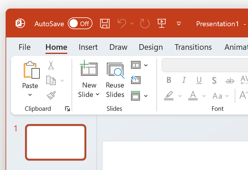 Screenshot dell'angolo in alto a sinistra di PowerPoint nel tema A colori.
