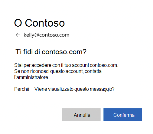 Screenshot della schermata di dialogo di conferma del dominio
