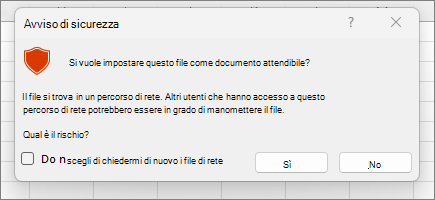 Avviso di sicurezza documento attendibile