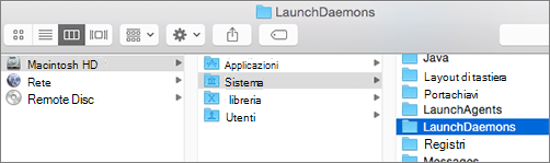 Passare alla cartella Libreria e quindi alla cartella LaunchDaemons
