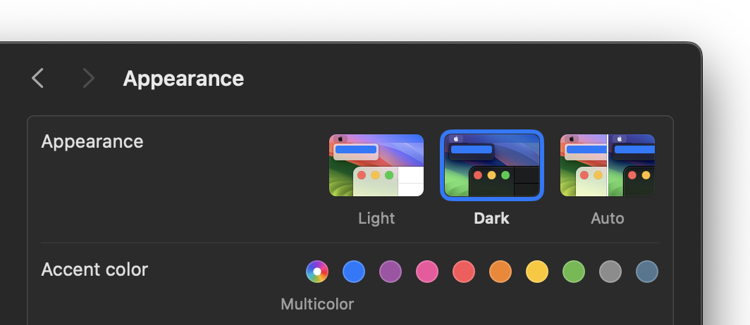 Impostazione Aspetto scuro in macOS