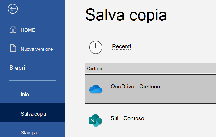 Screenshot dell'opzione Salva una copia di Word