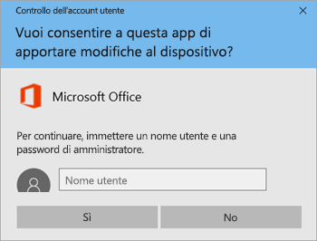 Screenshot che mostra la finestra Controllo dell'account utente