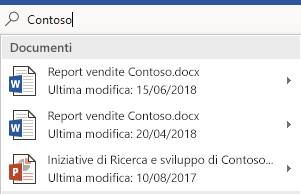 Casella di ricerca Dimmi che mostra un elenco dei file trovati