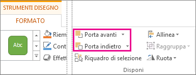 Opzioni Porta avanti e Porta indietro nella scheda Strumenti di disegno