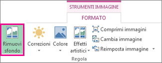 pulsante rimuovi sfondo nel gruppo regola della scheda formato di strumenti immagine