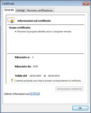 Finestra di dialogo Certificato