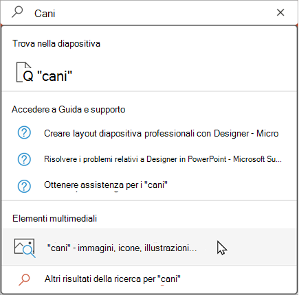 Digitare nella barra di ricerca per visualizzare i risultati suggeriti