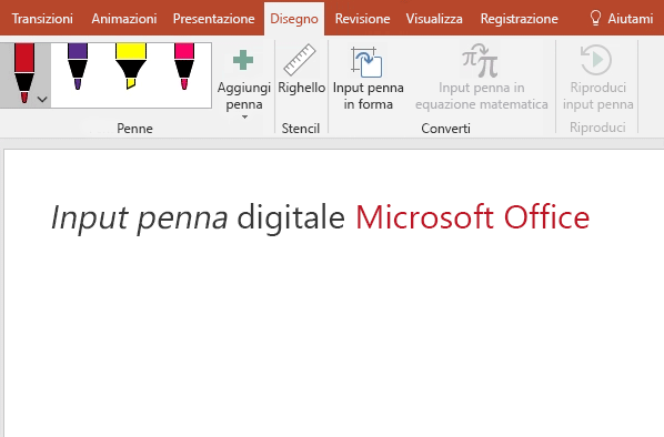 Hello è scritto nell'area di disegno di PowerPoint con l'input penna.