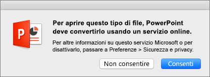 Avviso sulla privacy dei file ODF in PowerPoint 2016 per Mac