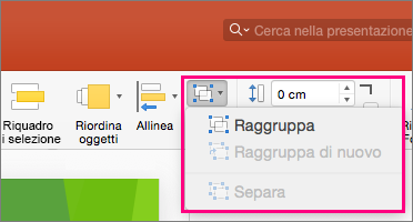 Icona Gruppo sulla barra multifunzione di PowerPoint 2016 per Mac