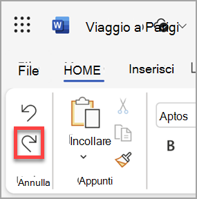 Pulsante Ripristina in Microsoft Word per il web.
