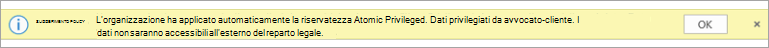 Screenshot di un suggerimento per i criteri per un'etichetta di riservatezza applicata automaticamente