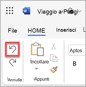 Pulsante Annulla in Microsoft Word per il web.