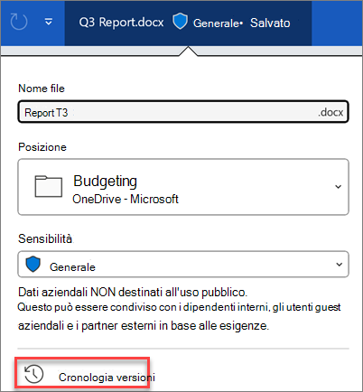 Cronologia versioni in Microsoft 365