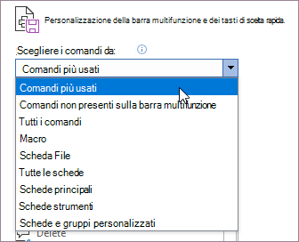 Selezionare i comandi