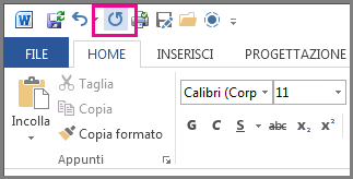 Comando Ripeti nella barra di accesso rapido