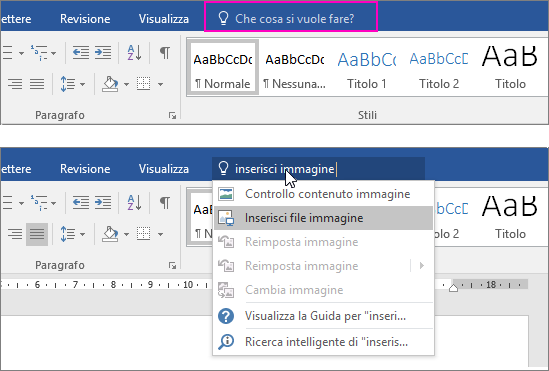 Casella di ricerca Dimmi sulla barra multifunzione di Word.