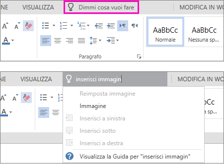 Mostra la casella di ricerca Dimmi sulla barra multifunzione di Word Online.