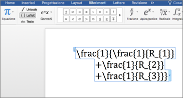 Documento di Word contenente un'equazione LaTex