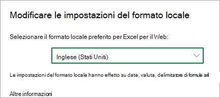 Modificare le impostazioni del formato internazionale