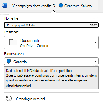 Barra di riservatezza nella parte superiore del documento