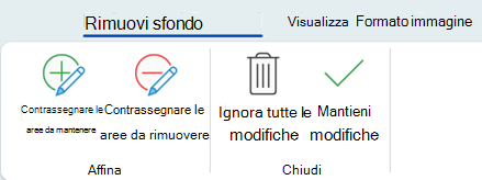 Le opzioni di rimozione dello sfondo consentono di contrassegnare aree specifiche di un'immagine da mantenere o rimuovere.
