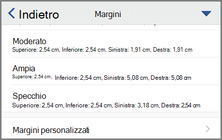 Visualizzazione delle opzioni di margine