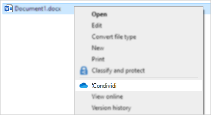Menu di scelta rapida di Esplora risorse con il comando Condividi di OneDrive