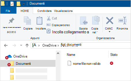 Esplora file mostra l'errore di sincronizzazione OneDrive